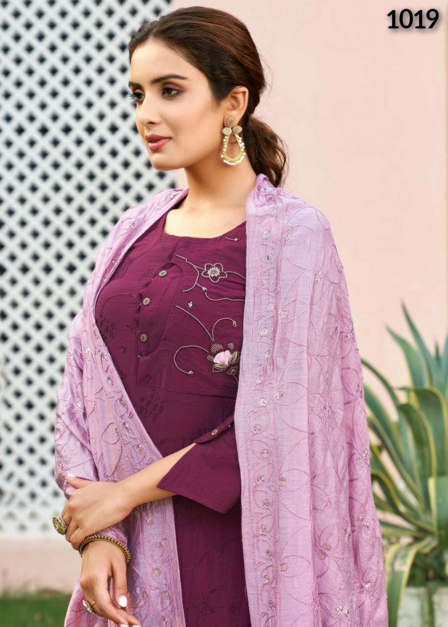 S3 Forever-noor Vol 2-berlin Silk - Embroidery - And - Handwork Kurti With - Pant And - Heavy - Sequence -Dupatta-1021-c